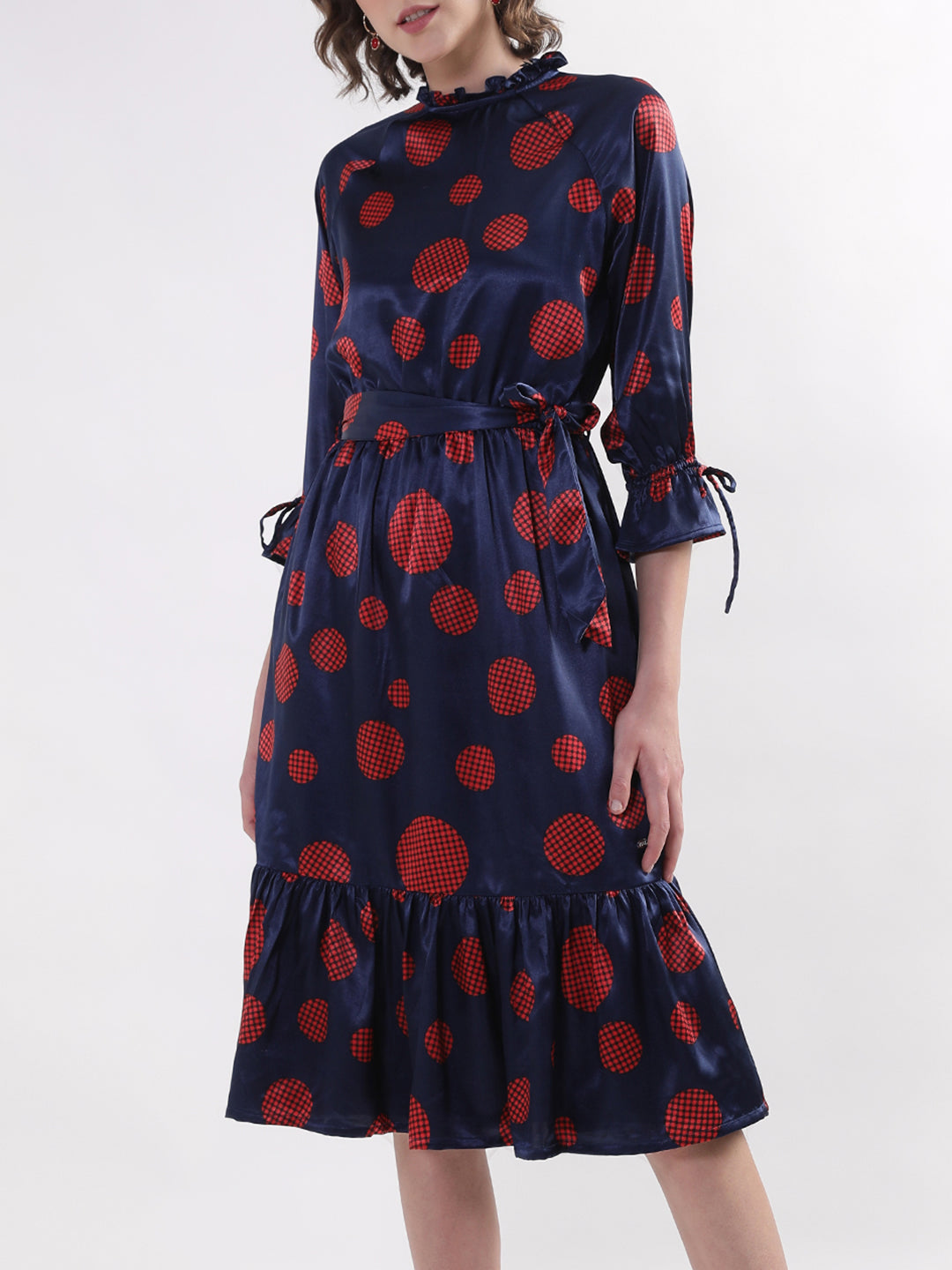 Elle Women Navy Solid Round Neck Dress