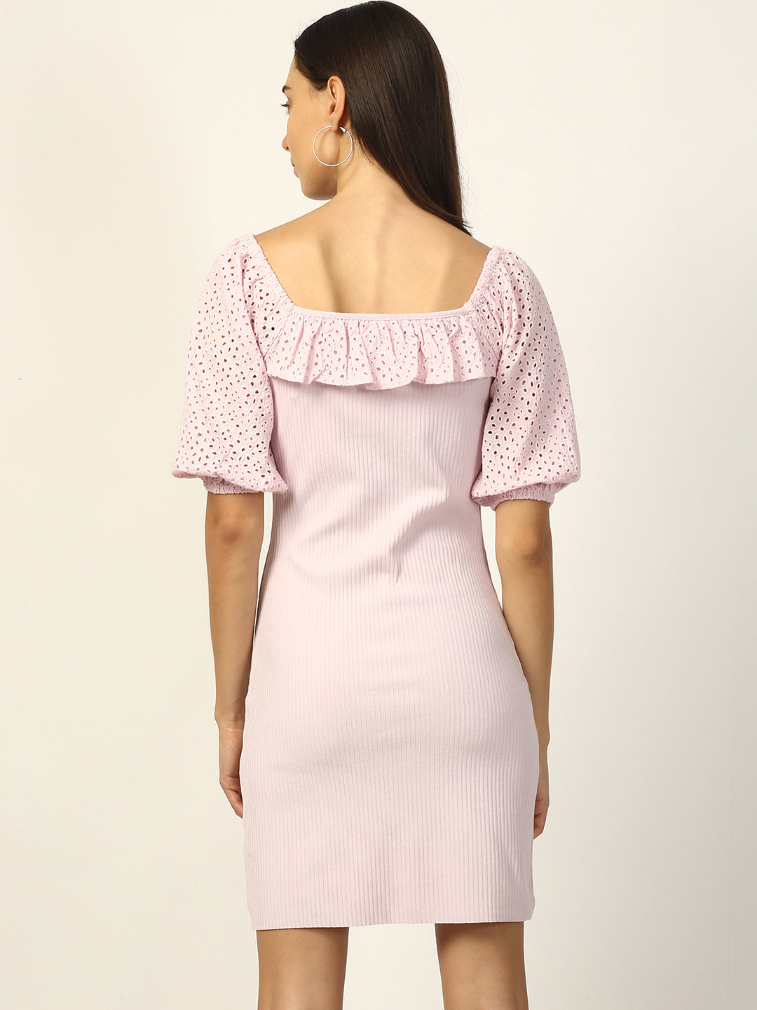 Elle Women Lilac Solid Round Neck Dress