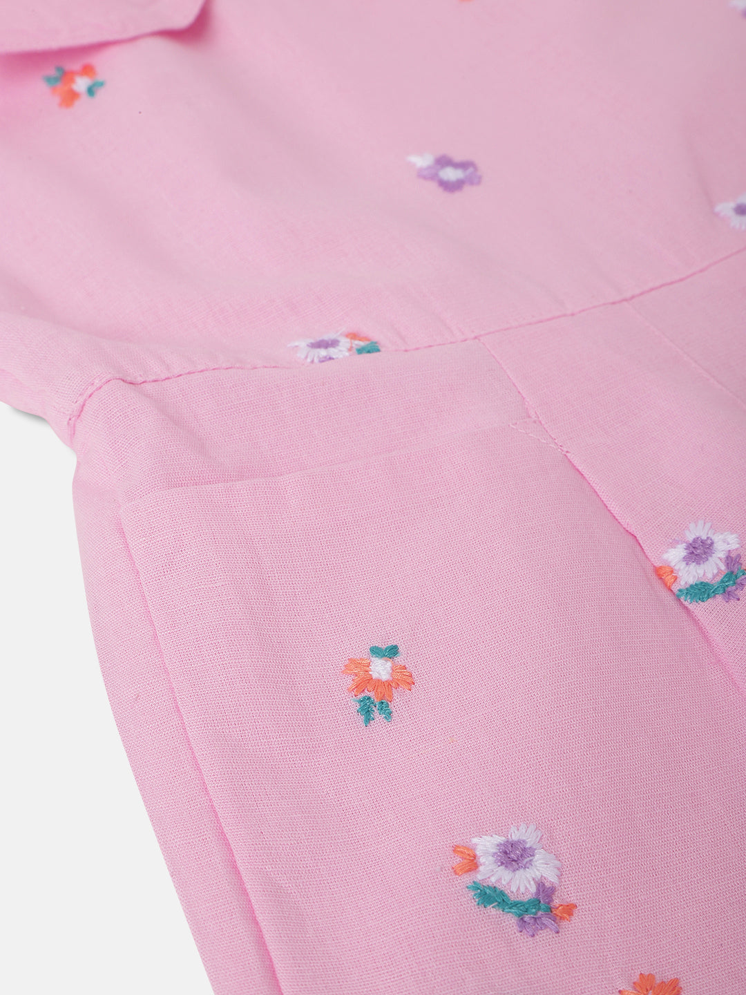 Blue Giraffe Girls Purple Embroidered Square Neck Short Sleeves Playsuit