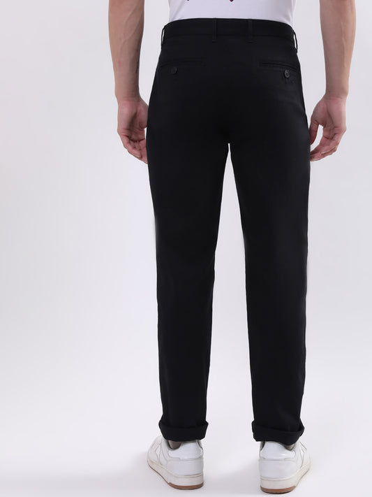 Iconic Men Black Solid Regular Fit Trouser
