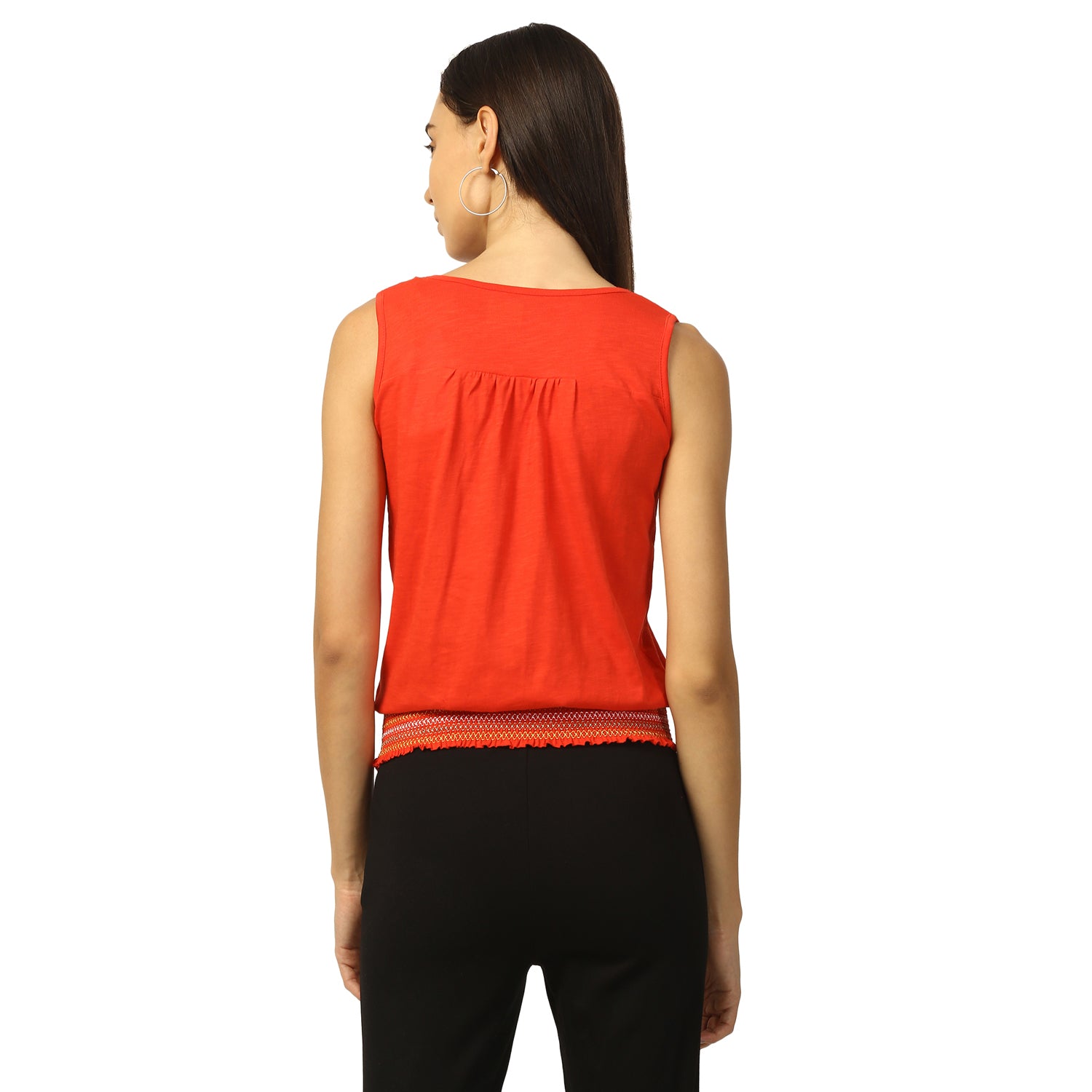 Elle Women Coral Embroidered Round Neck TShirt