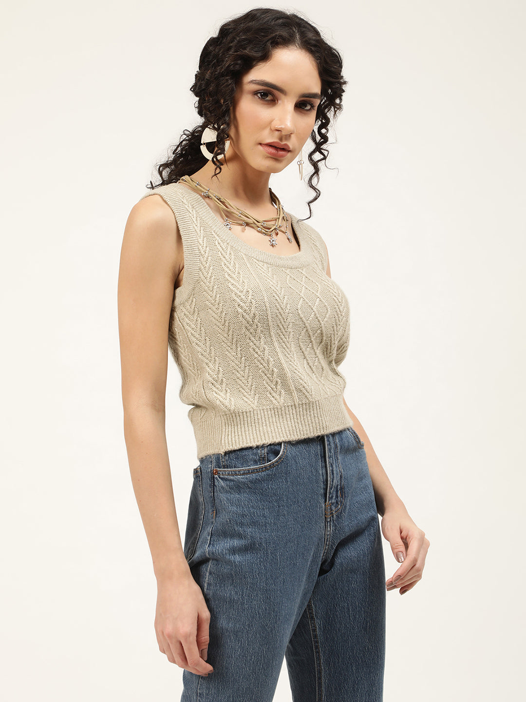 Centre Stage Women Grey Solid Round Neck Sweater