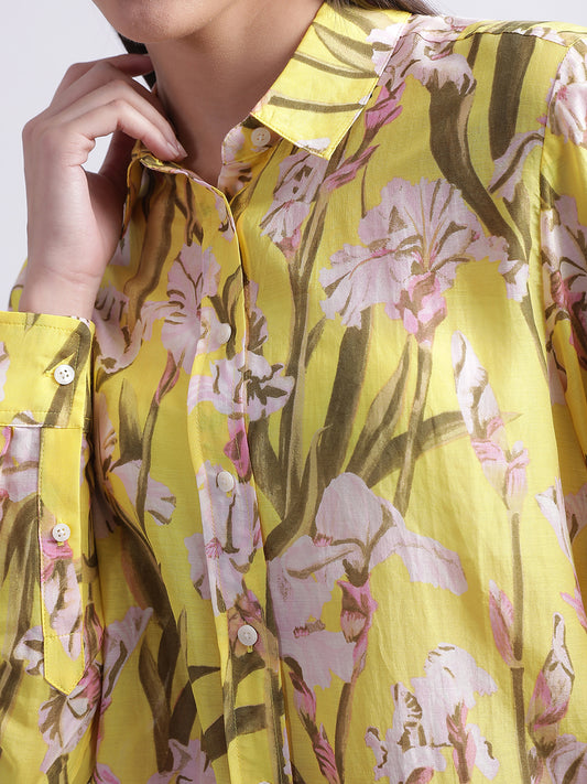 Gant Canary Yellow Floral Print Regular Fit Shirt