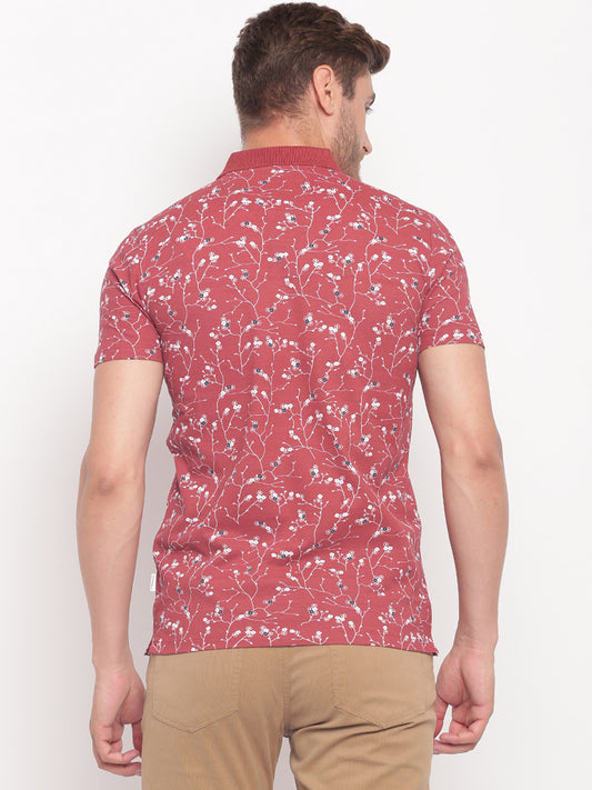 Lindbergh Men Red Printed Polo TShirt