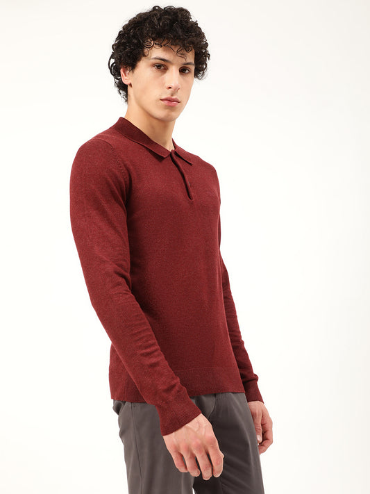 Lindbergh Men Red Solid Round Neck Sweater