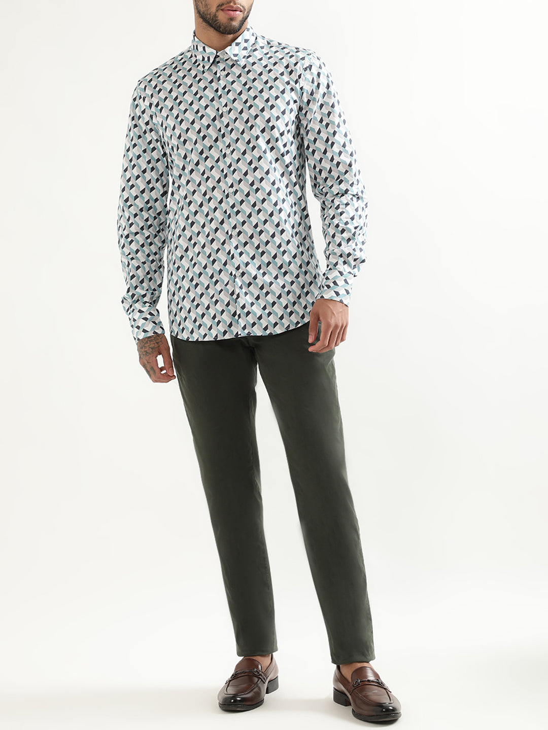 Antony Morato Printed Spread Collar Slim Fit Opaque Cotton Casual Shirt