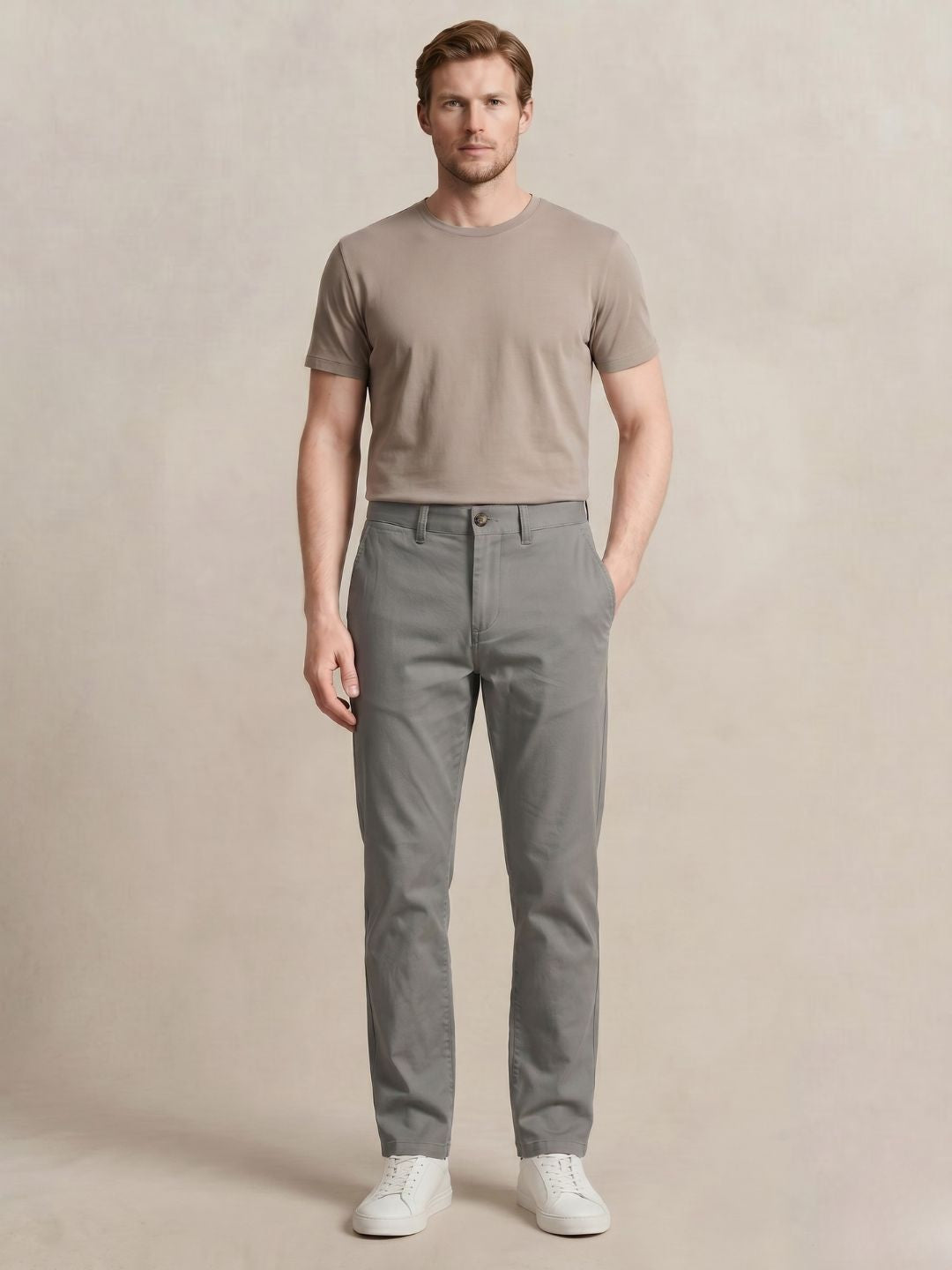 Gant Men Grey Solid Stretchable Regular Fit Trouser
