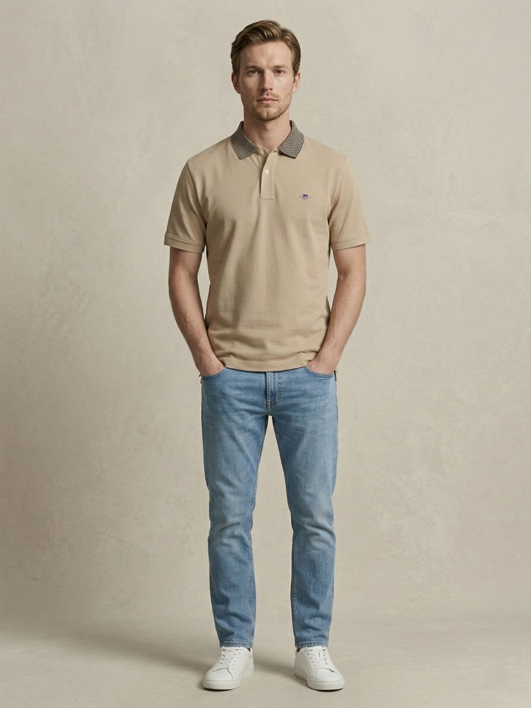 Gant Men Beige Solid Regular Fit Pure Cotton Polo T-Shirt
