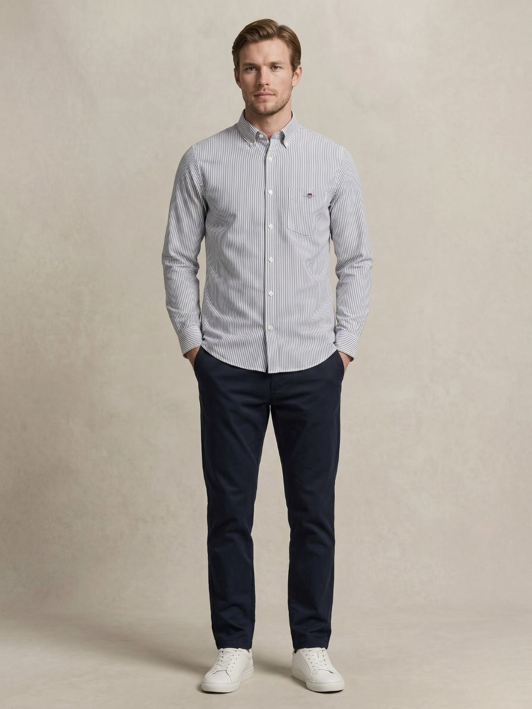 Gant Men Blue Striped Regular Fit Classic Oxford Shirt