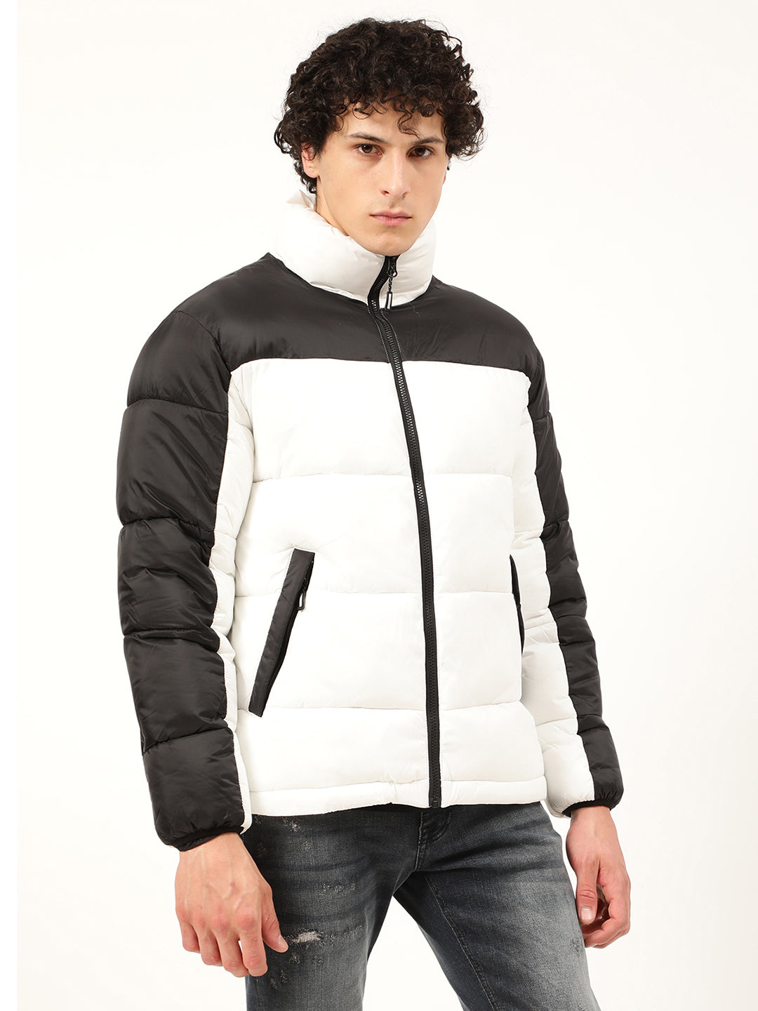Lindbergh Men White Solid Turtle Neck Jacket