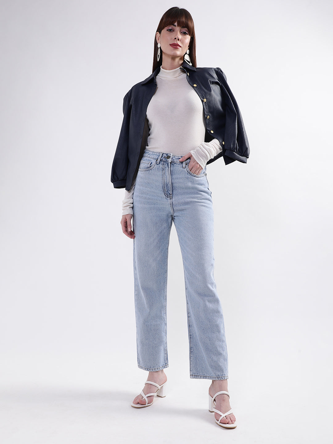 Elle Women Blue Solid Straight Fit Jeans