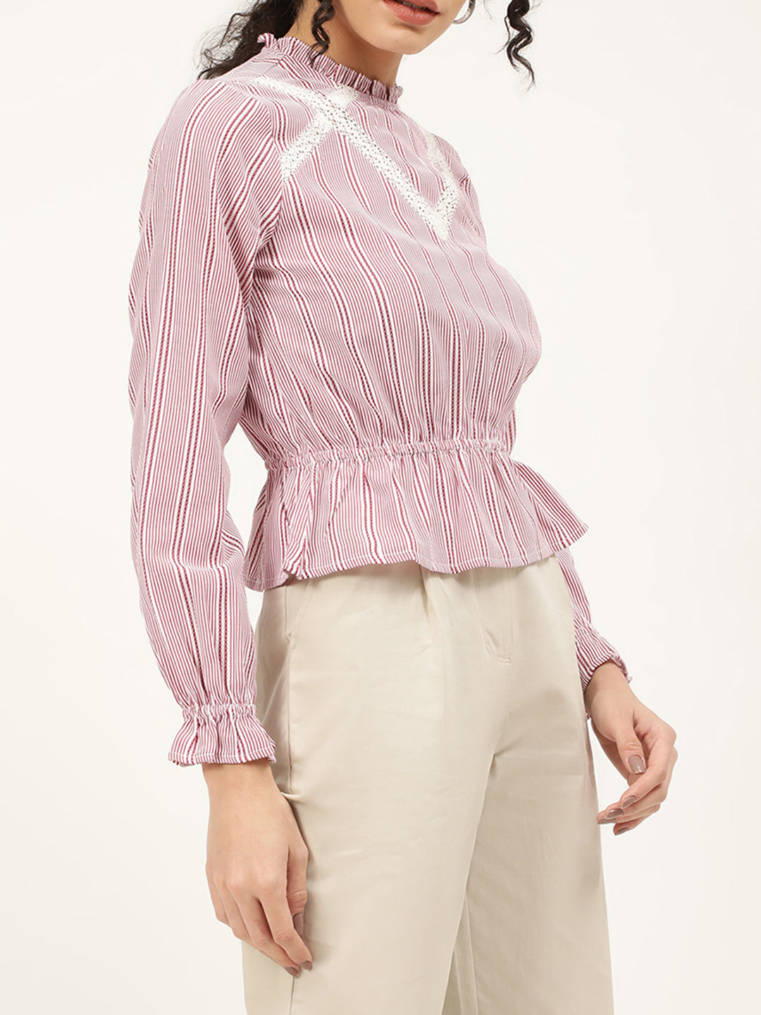 Elle Women Lilac Striped Round Neck Top