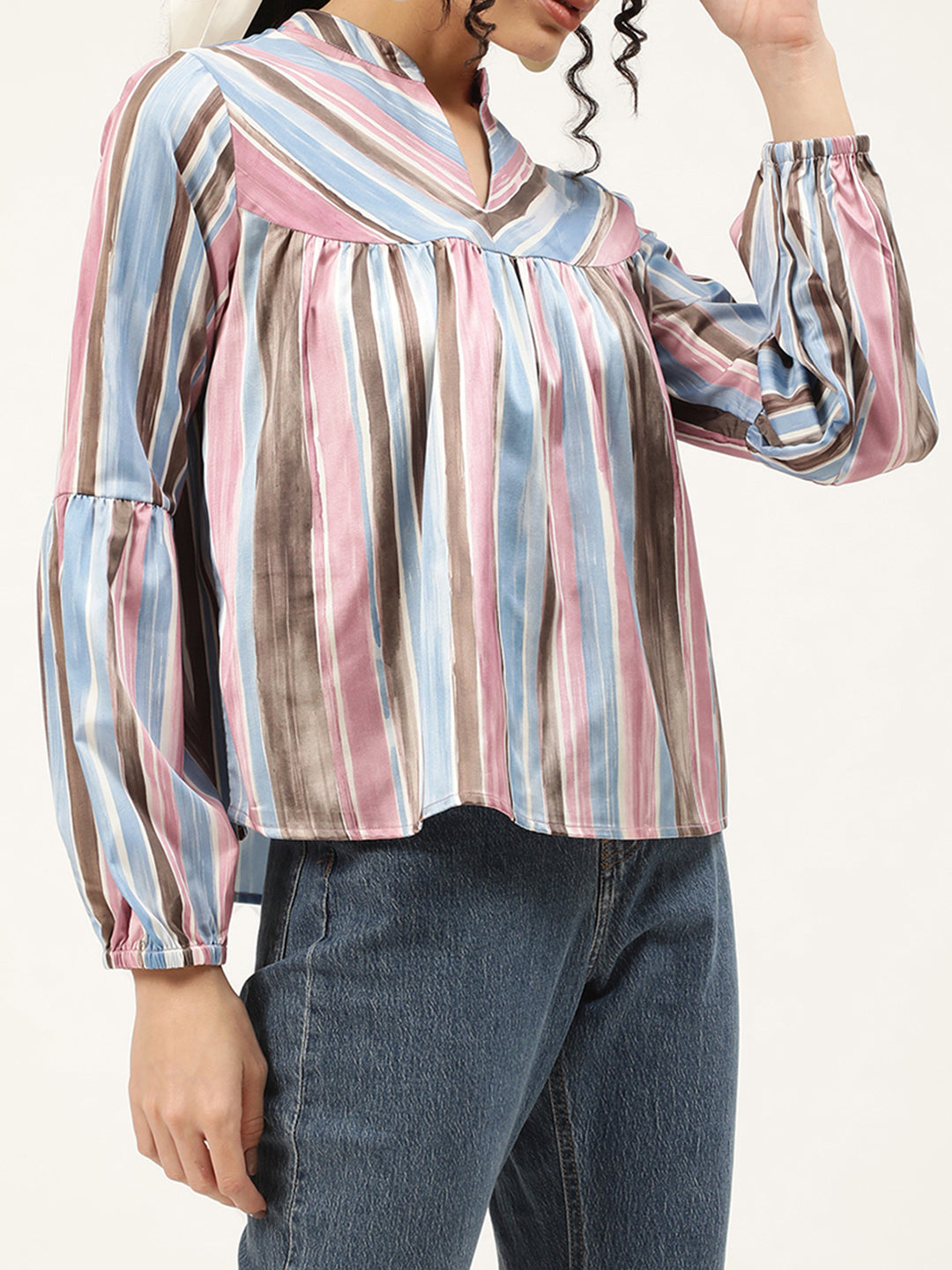 Centre Stage Women Multi Striped Collar Top