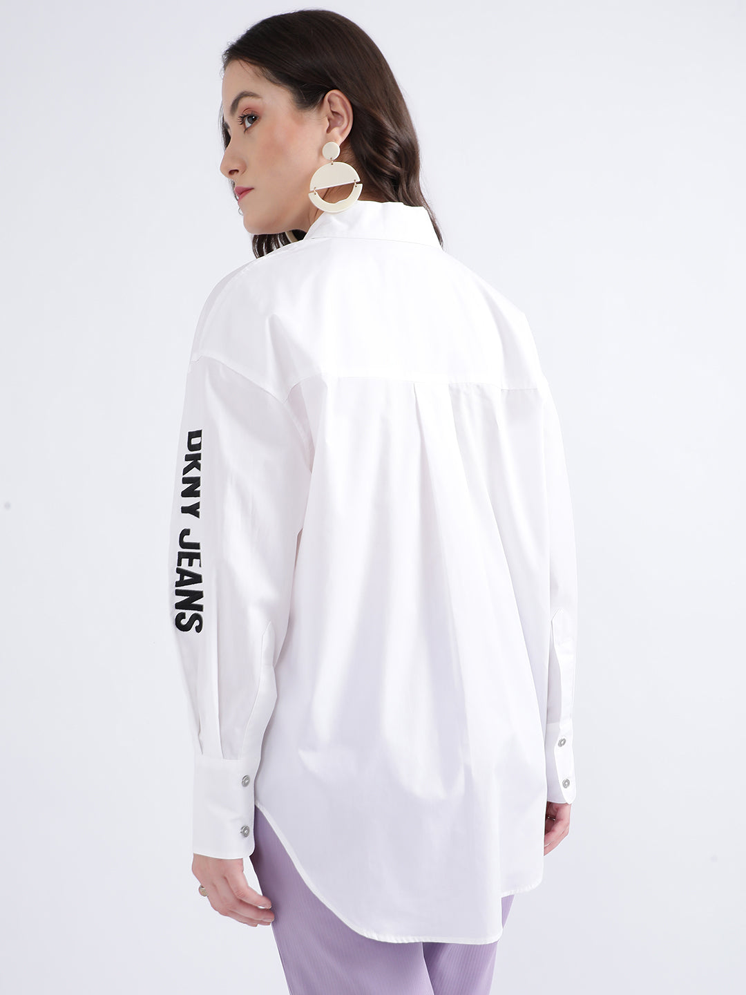 DKNY Women White Solid Collar Shirt