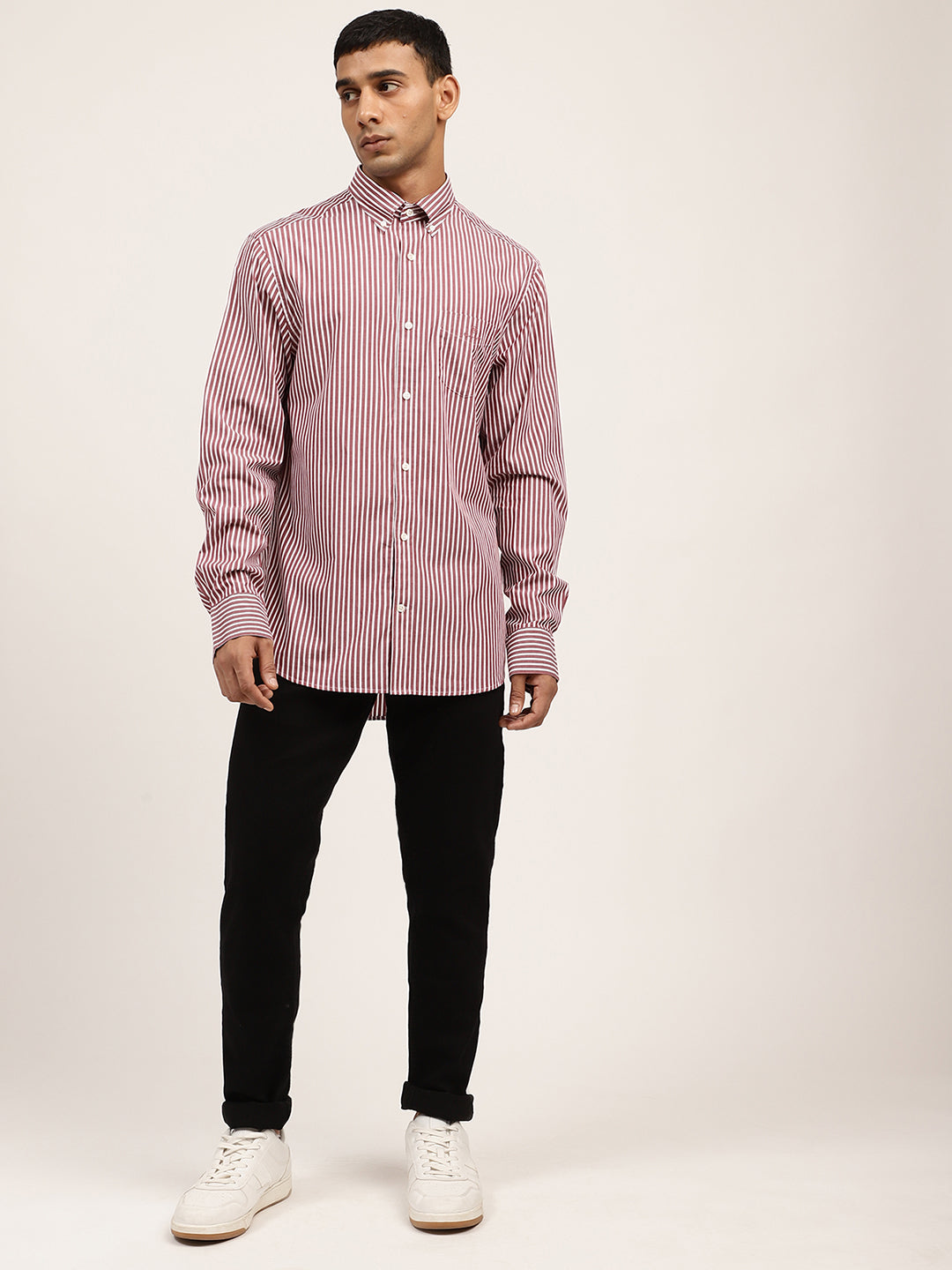 Gant Maroon Striped Regular Fit Shirt