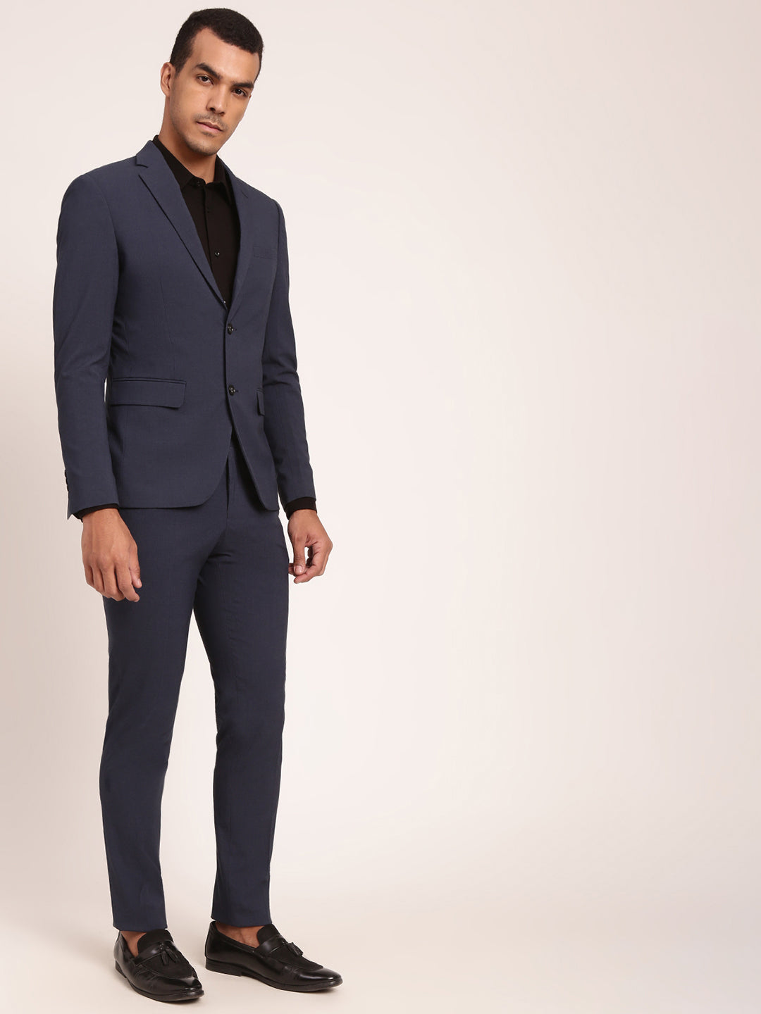 Lindbergh Men Blue Solid Collar Suit