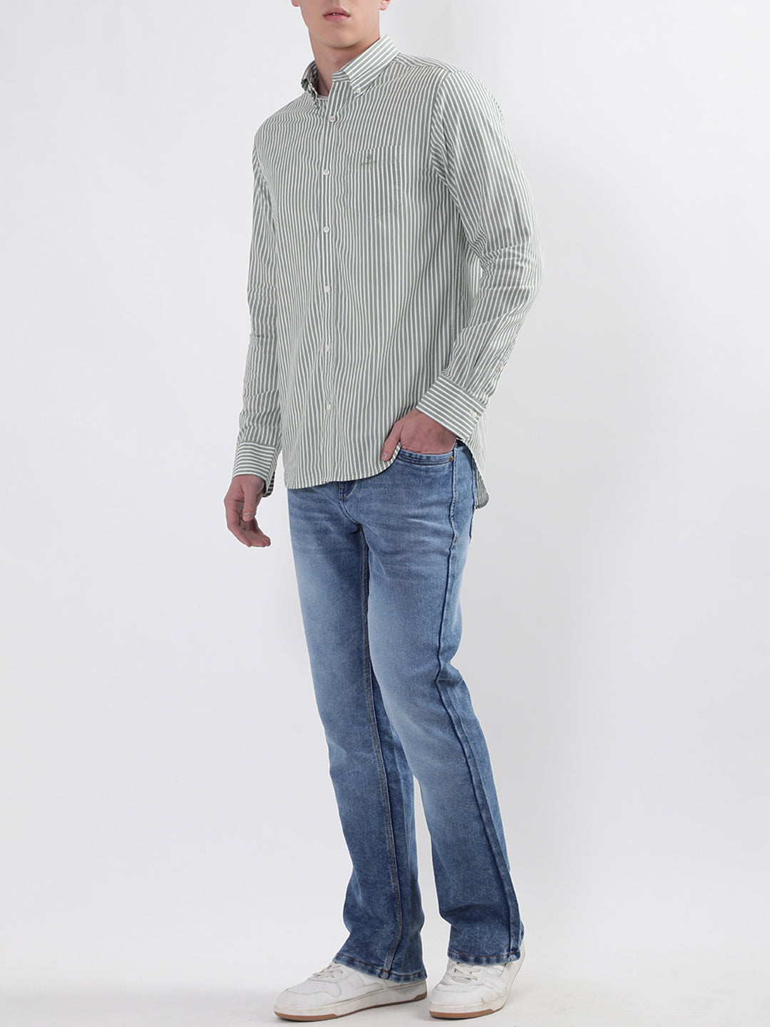 Gant Green Broadcloth Striped Regular Fit Shirt