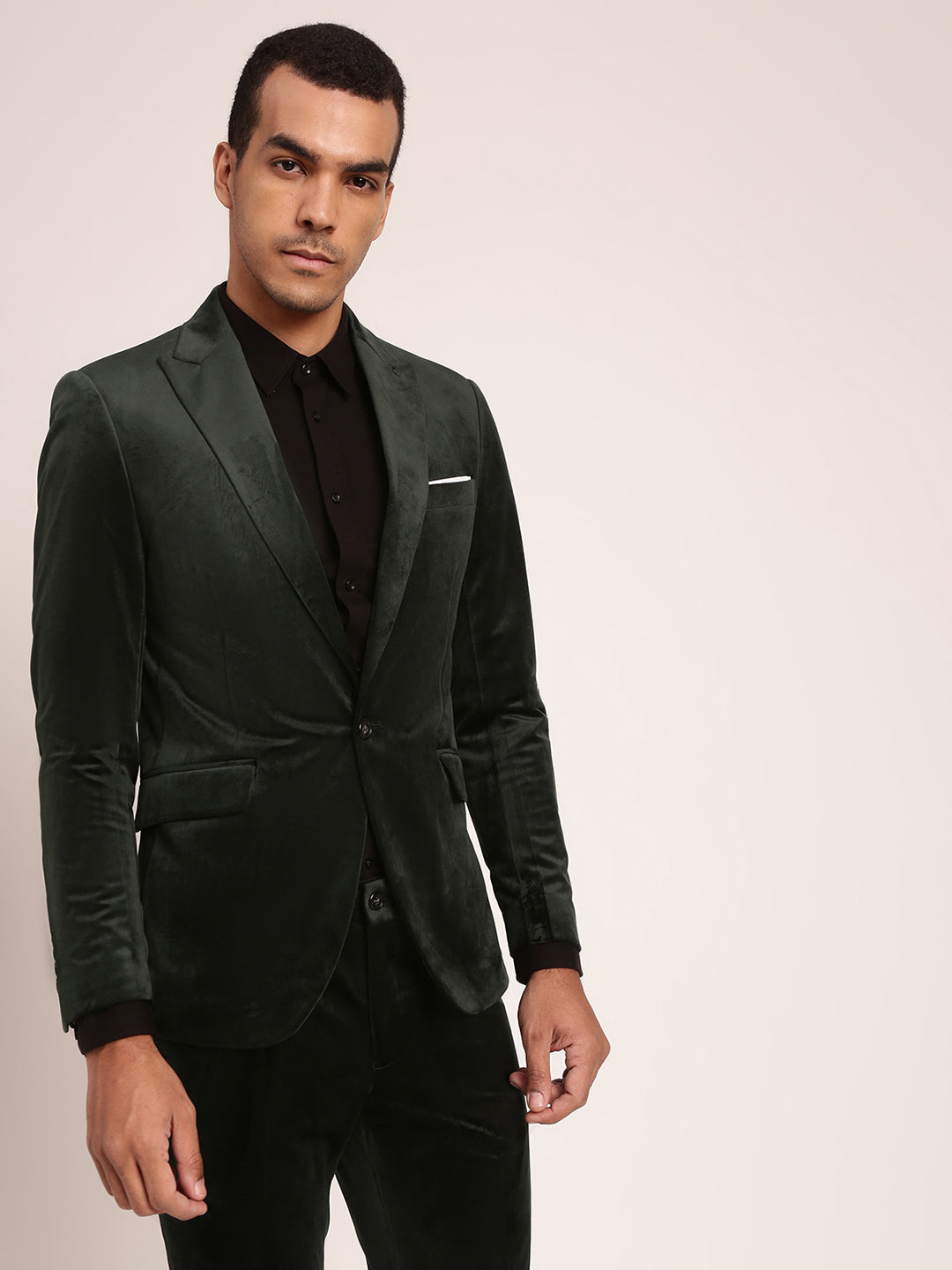 Lindbergh Men Green Solid Collar Blazer
