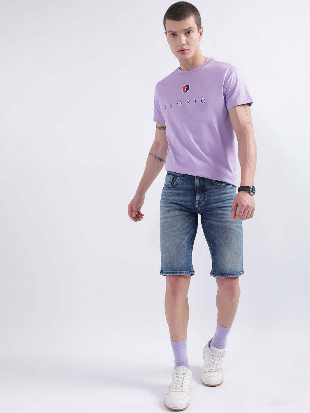 Iconic Men Blue Embroidered Regular Fit Shorts