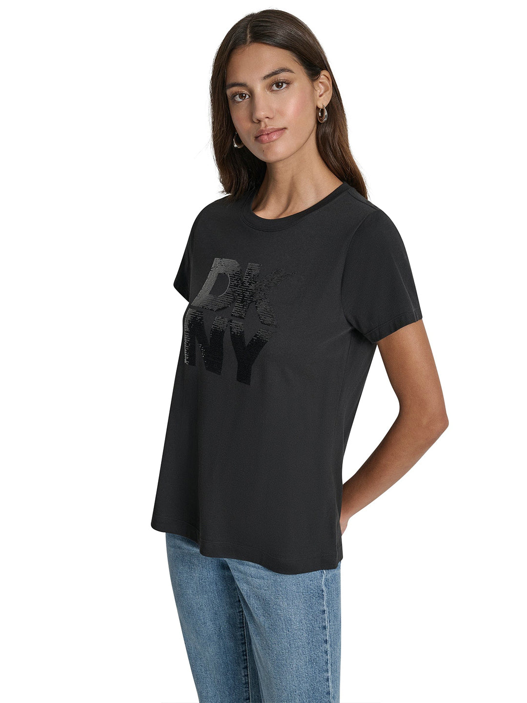 DKNY Womens Black Logo Round Neck T-Shirt