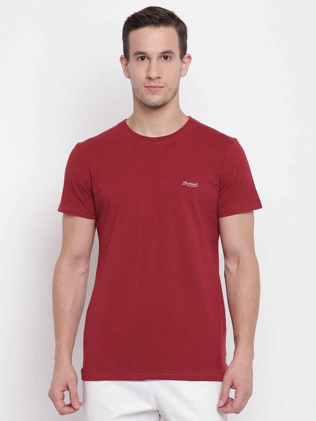 Lindbergh Men Red Solid Round Neck TShirt