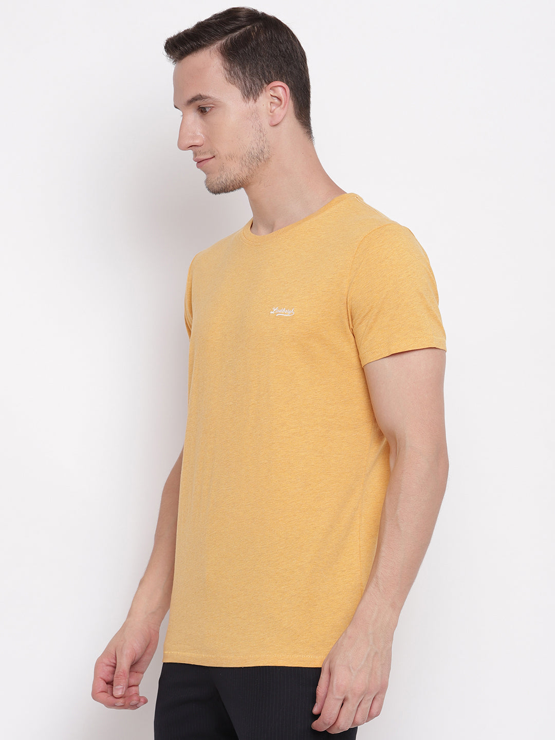 Lindbergh Men Yellow Solid Round Neck TShirt