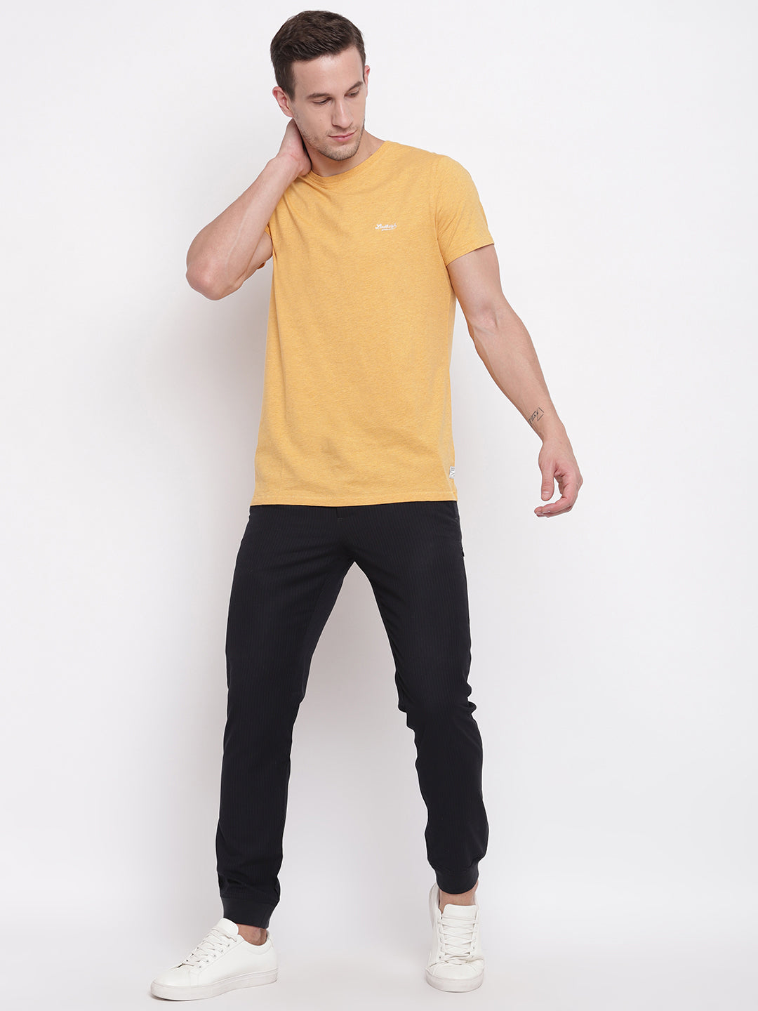Lindbergh Men Yellow Solid Round Neck TShirt