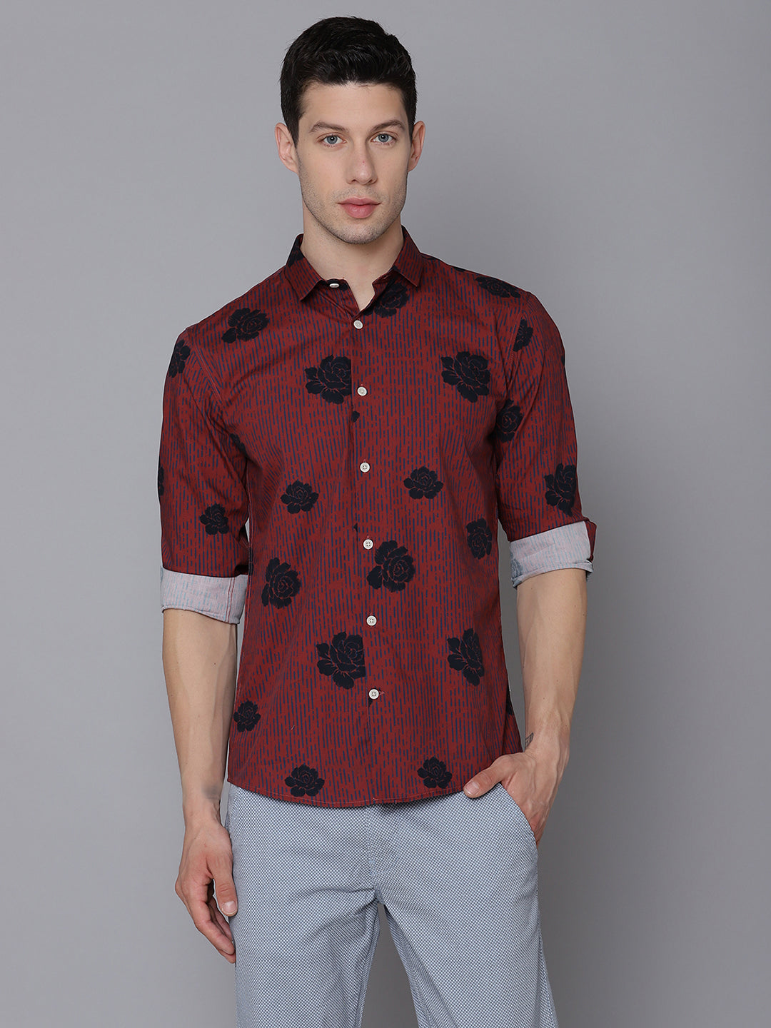 Lindbergh Men Red Printed Collar Shirt