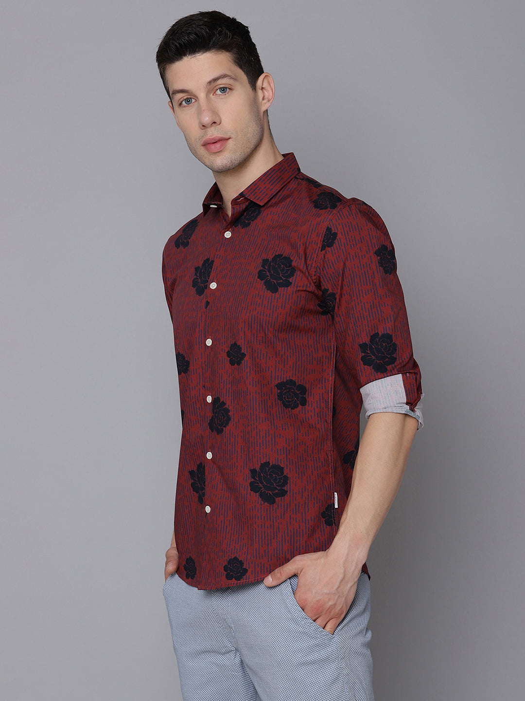 Lindbergh Men Red Printed Collar Shirt