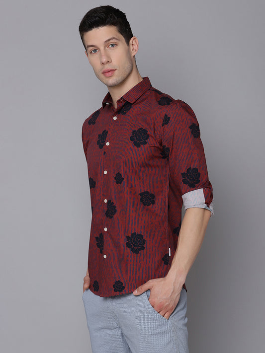 Lindbergh Men Red Printed Collar Shirt