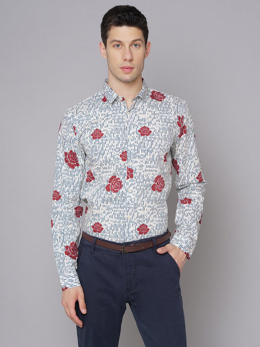 Lindbergh Men White Printed Collar Shirt