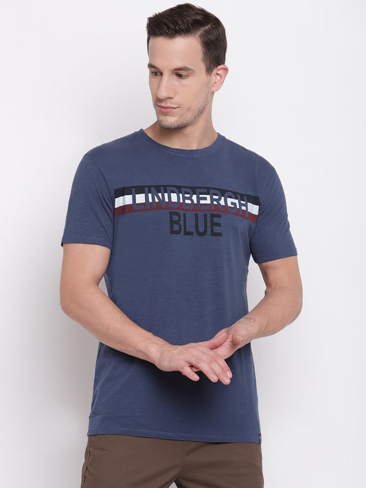 Lindbergh Men Blue Solid Round Neck TShirt