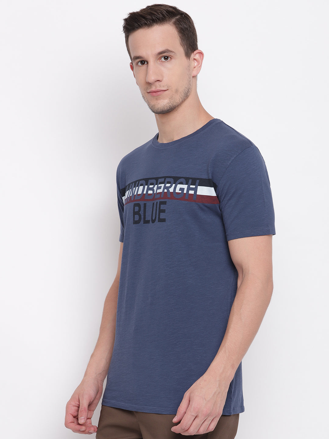 Lindbergh Men Blue Solid Round Neck TShirt