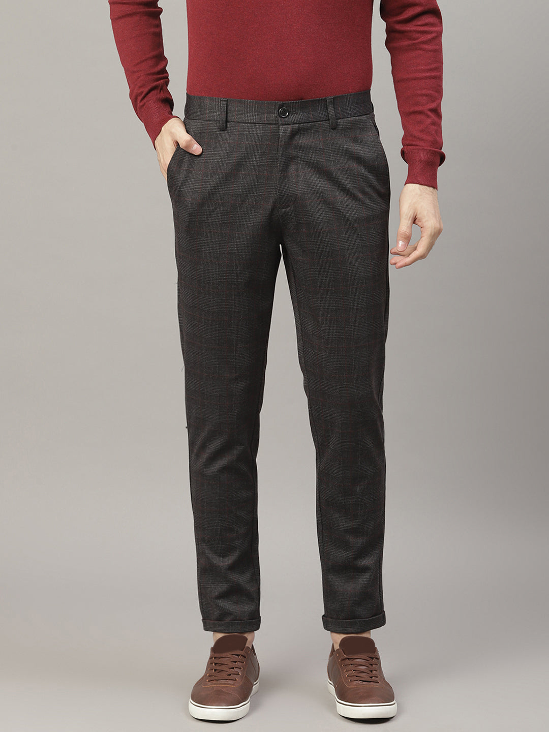 Lindbergh Men Grey Solid Slim Fit Trouser