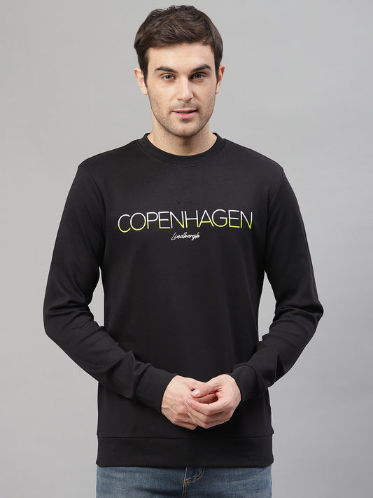 Lindbergh Men Black Printed Round Neck Sweatshirt