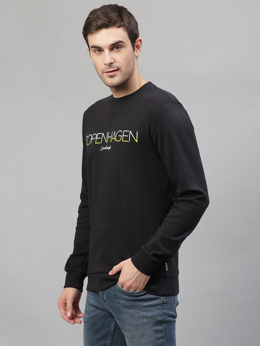 Lindbergh Men Black Printed Round Neck Sweatshirt