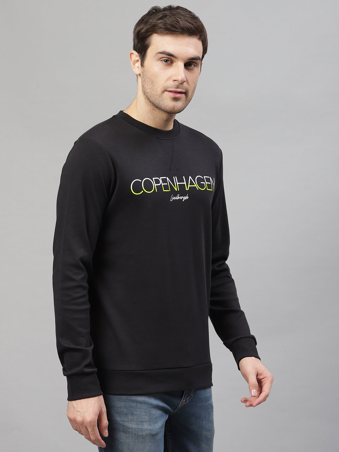 Lindbergh Men Black Printed Round Neck Sweatshirt