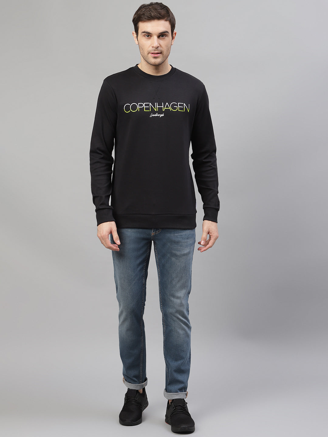 Lindbergh Men Black Printed Round Neck Sweatshirt