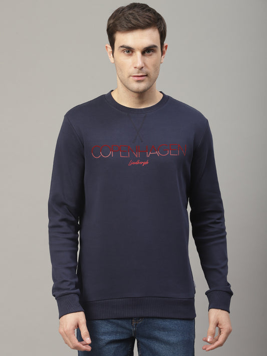 Lindbergh Men Blue Printed Round Neck Sweatshirt