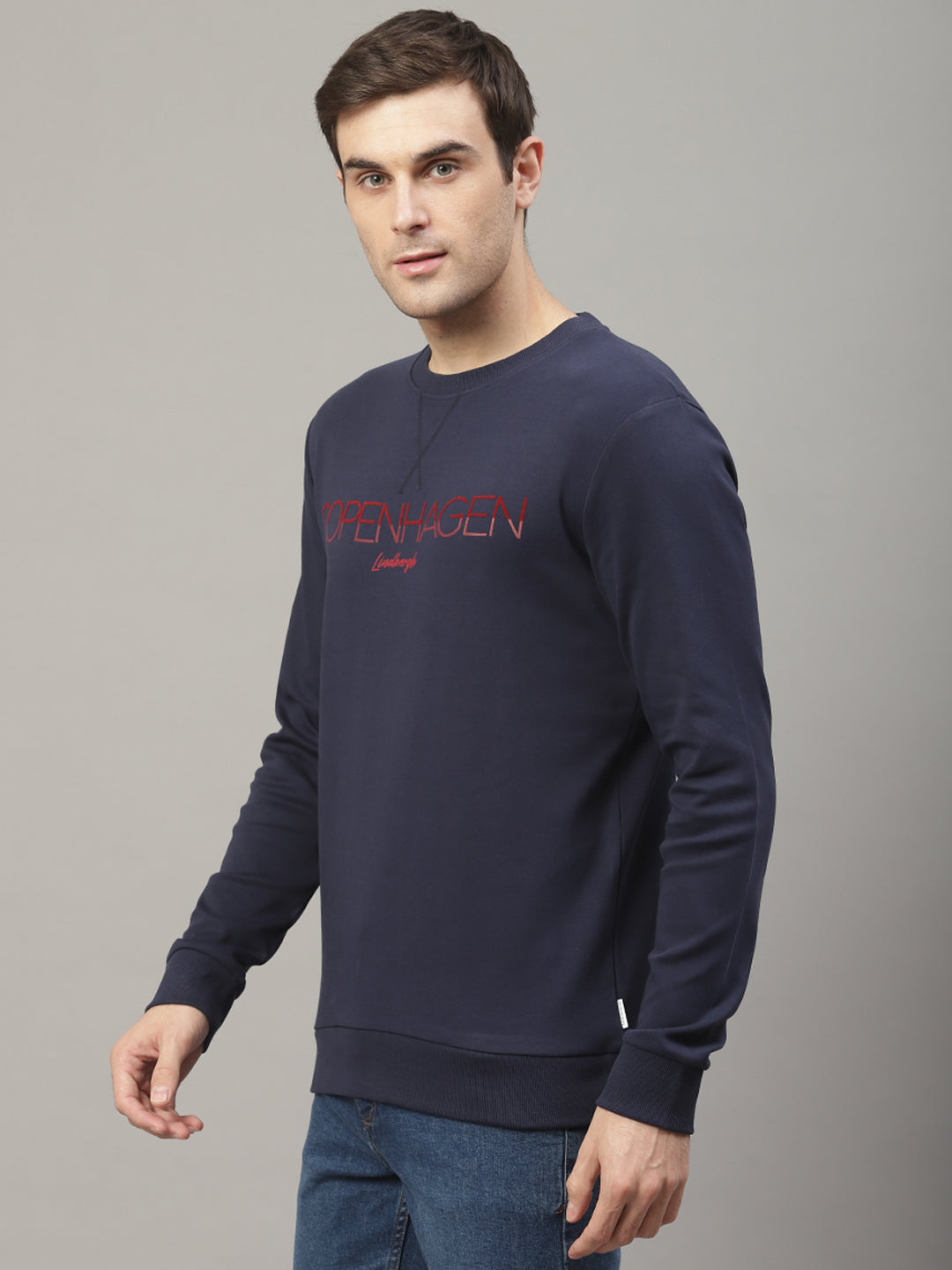 Lindbergh Men Blue Printed Round Neck Sweatshirt