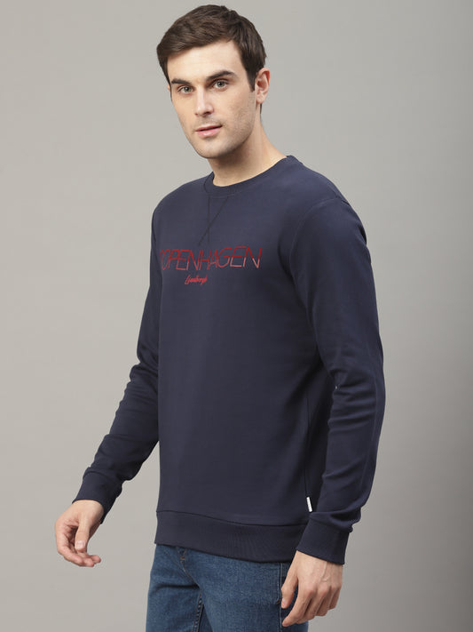 Lindbergh Men Blue Printed Round Neck Sweatshirt