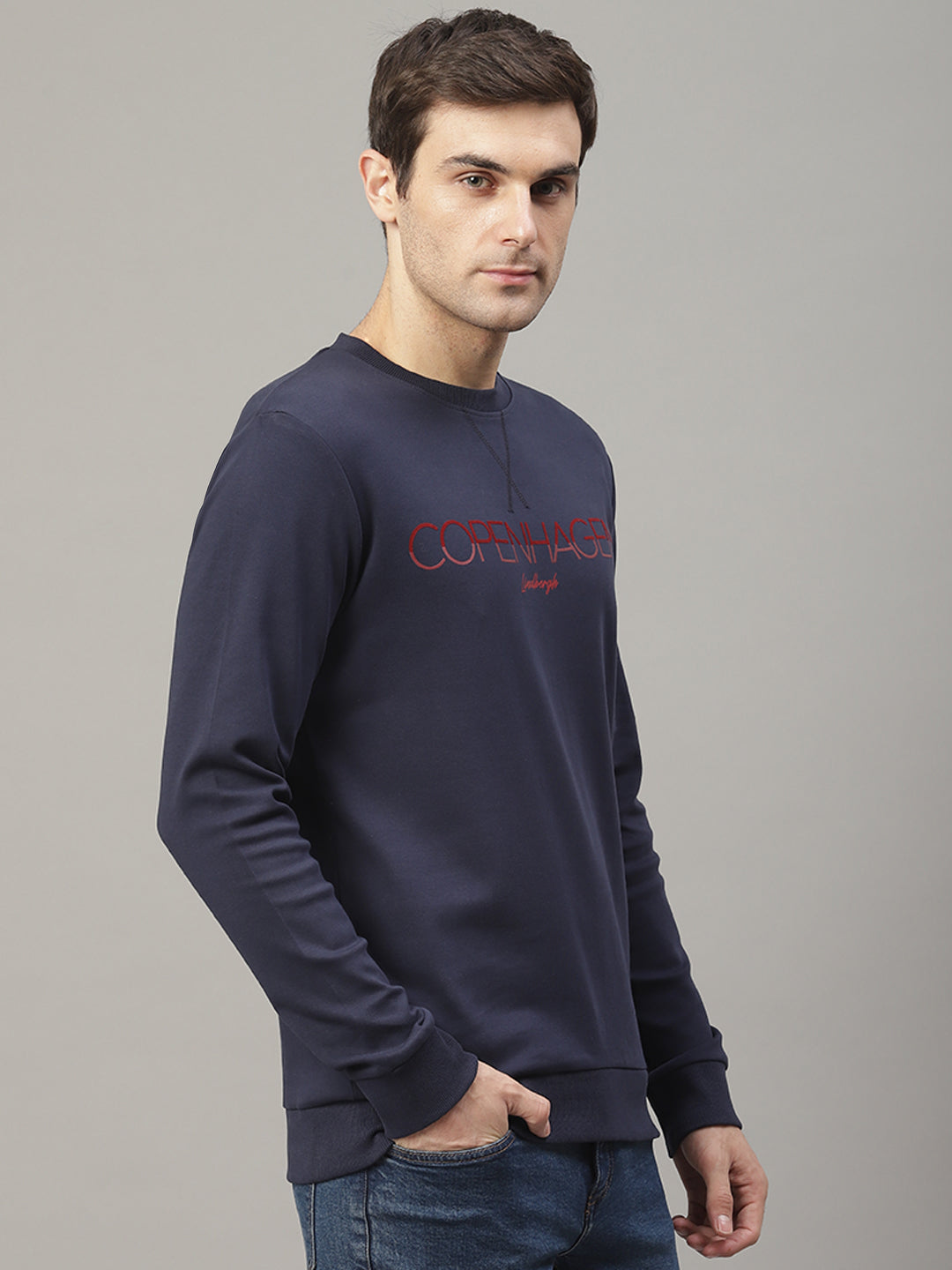 Lindbergh Men Blue Printed Round Neck Sweatshirt