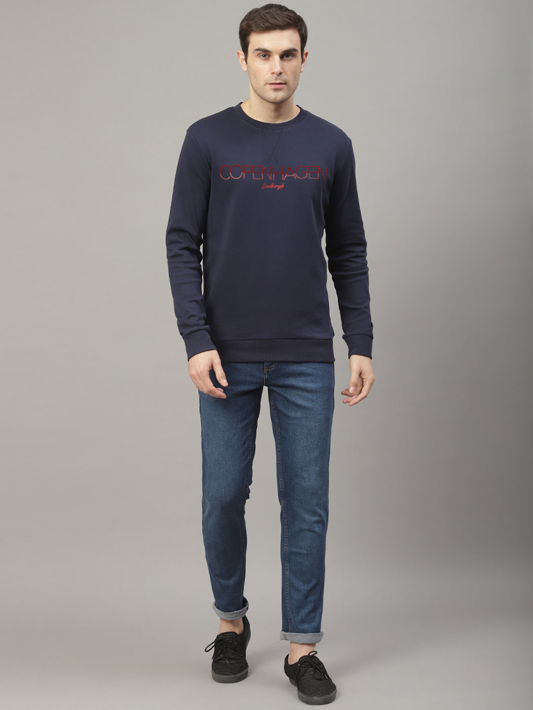 Lindbergh Men Blue Printed Round Neck Sweatshirt