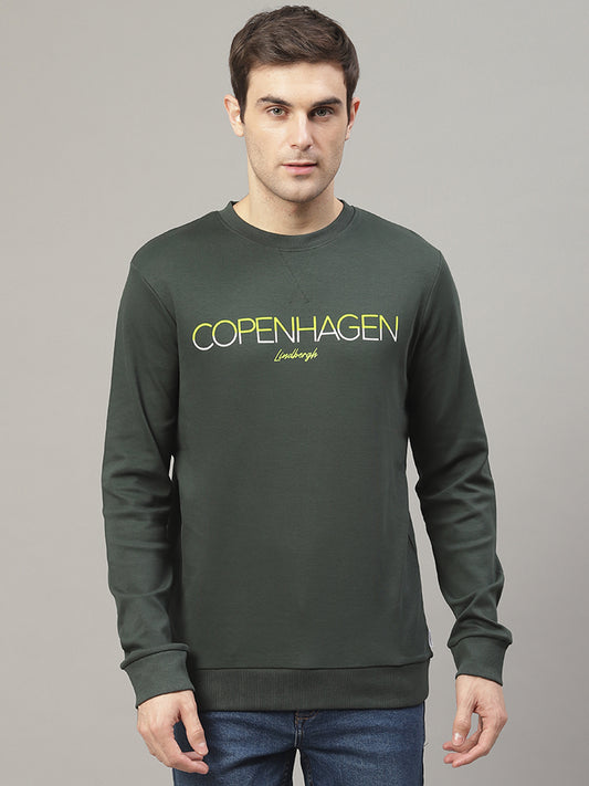 Lindbergh Men Green Printed Round Neck Sweatshirt