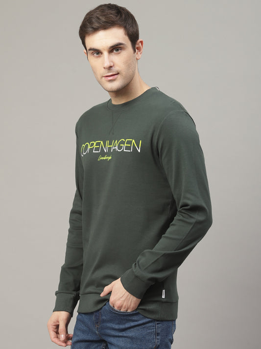 Lindbergh Men Green Printed Round Neck Sweatshirt