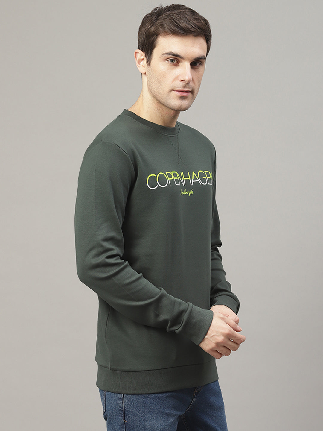 Lindbergh Men Green Printed Round Neck Sweatshirt