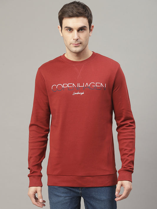 Lindbergh Men Red Printed Round Neck Sweatshirt