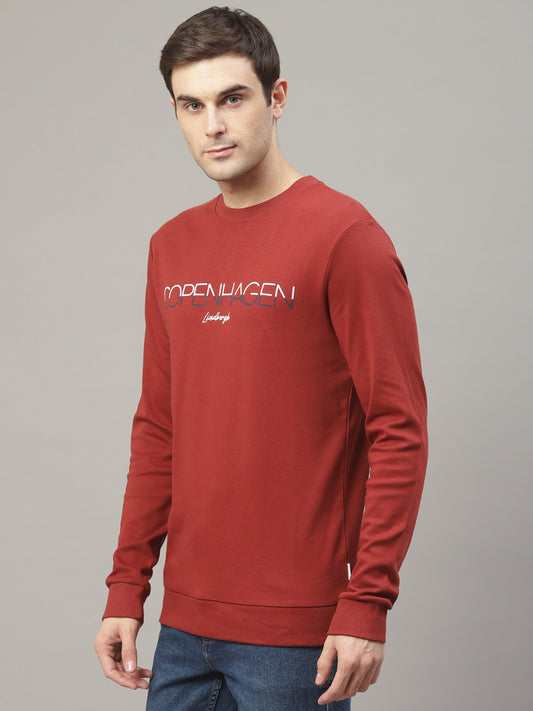 Lindbergh Men Red Printed Round Neck Sweatshirt