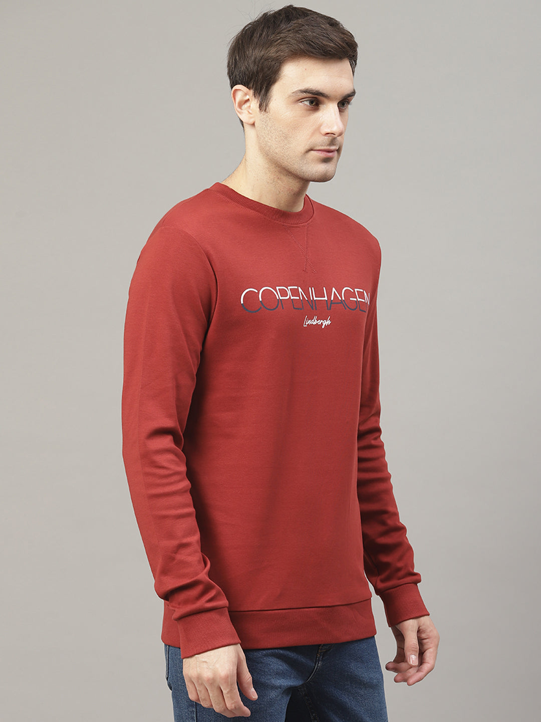 Lindbergh Men Red Printed Round Neck Sweatshirt