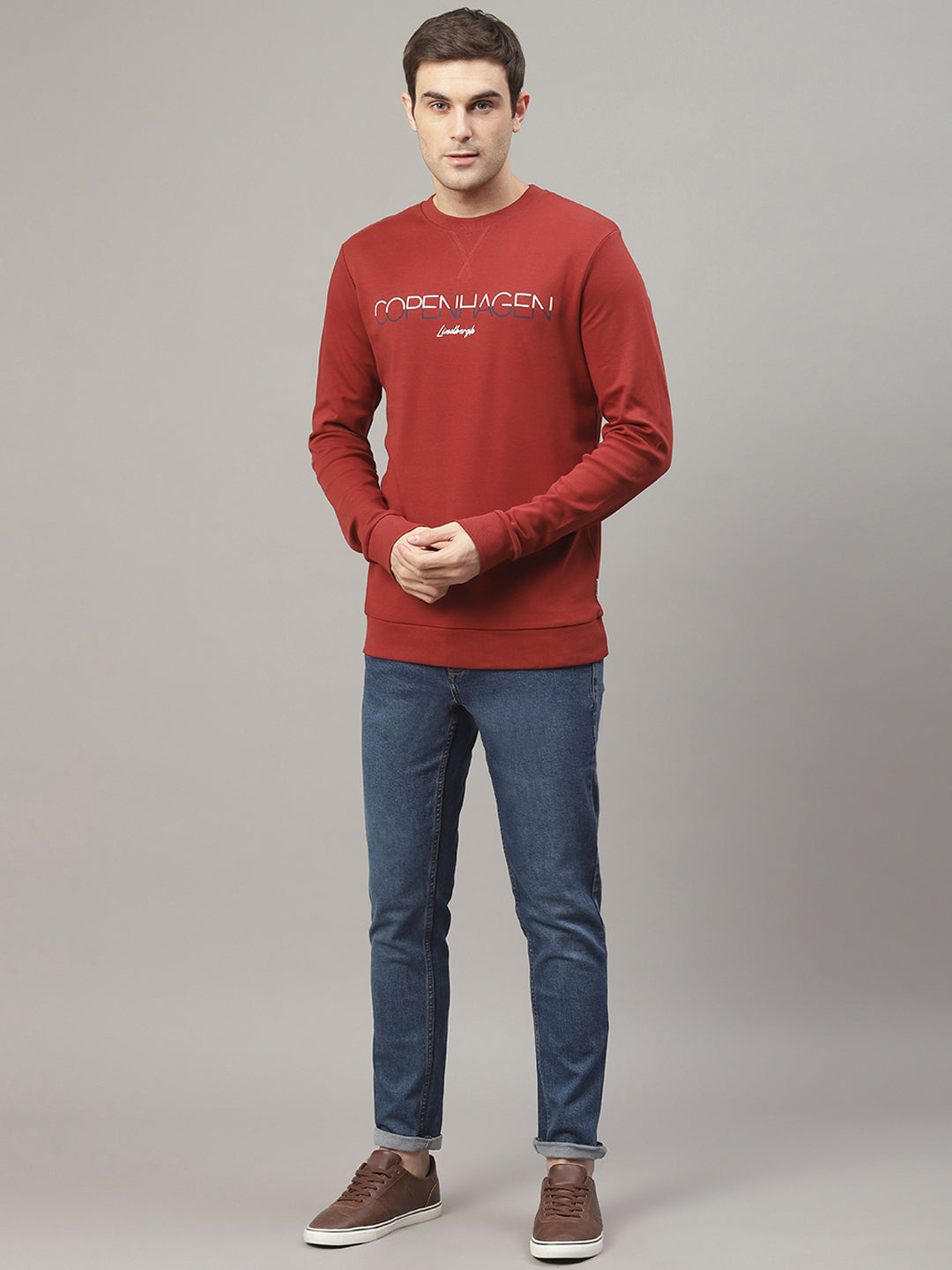 Lindbergh Men Red Printed Round Neck Sweatshirt